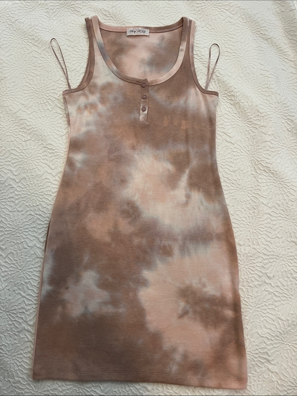Pink Rose Brown & Cream Tie-Dye Tank Mini Dress